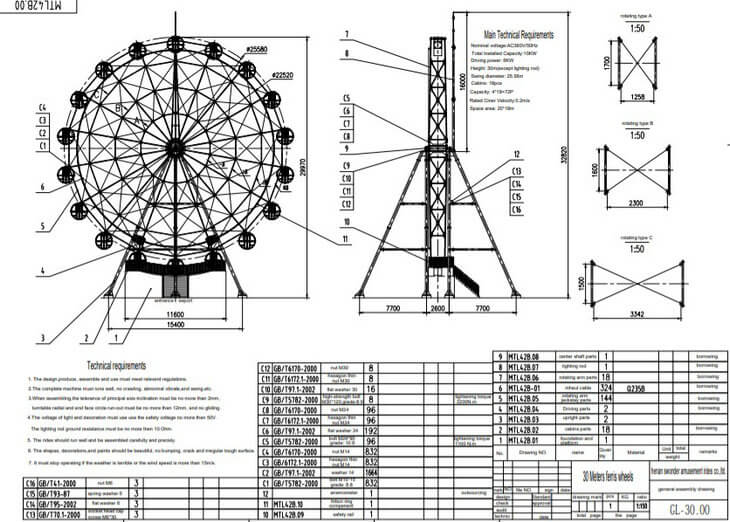 Sinorides 30m ferris wheel ride drawing